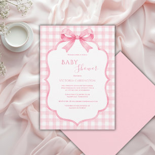 Invitación Ducha de bebé caprichosa de gingham blanco rosa
