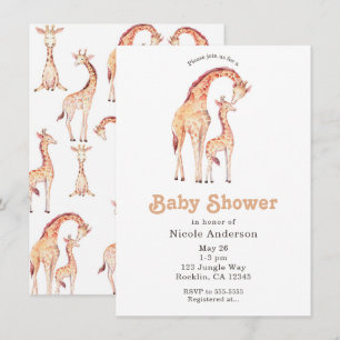 Invitación Ducha de Bebé Caprichosa de Jirafas Marrones