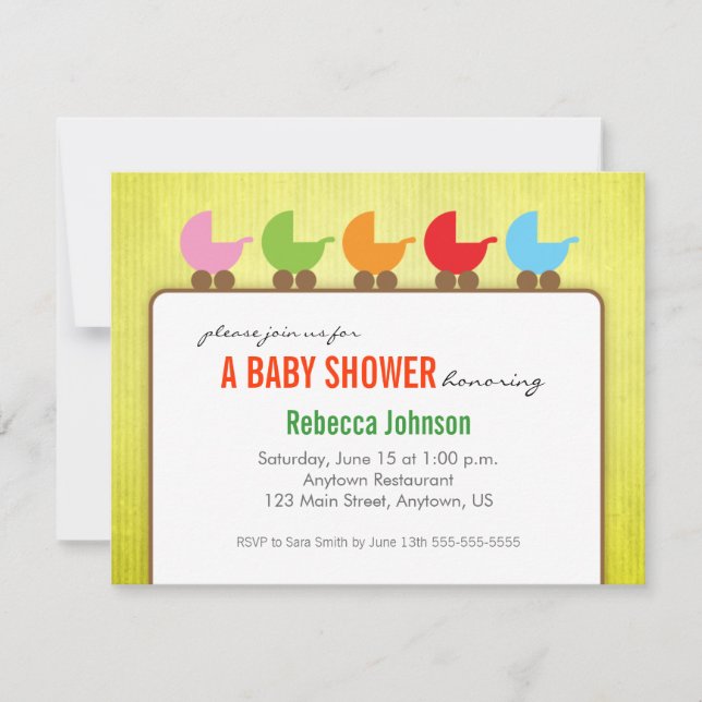 Invitación Ducha de bebé carriolas género neutral (Anverso)