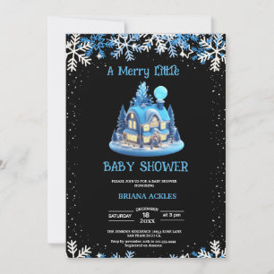 Invitación Ducha de bebé Casa Azul Merry Little Christmas