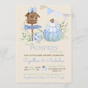 Invitación Ducha de bebé Casa de pájaros Parche de calabaza a