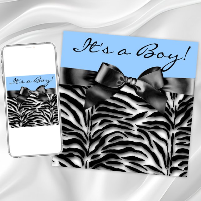 Invitación Ducha de bebé cebra azul (Boy zebra baby shower any occasion invitation. Instant download and printed invitations available.)