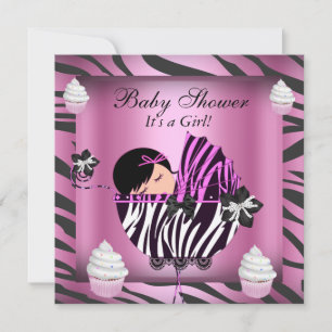 Invitación Ducha de bebé cebra Bebé niña Cupcake rosa