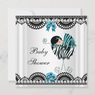 Invitación Ducha de Bebé Cebra Bebé Niño Negro Blanco Azul