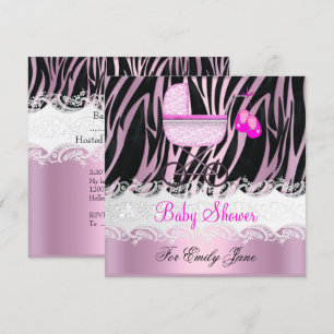 Invitación Ducha de Bebé Cebra Rosa Blanco Niña