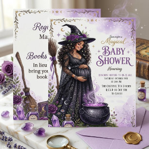 Invitación Ducha de Bebé Celestial Bruja Mágica Púrpura