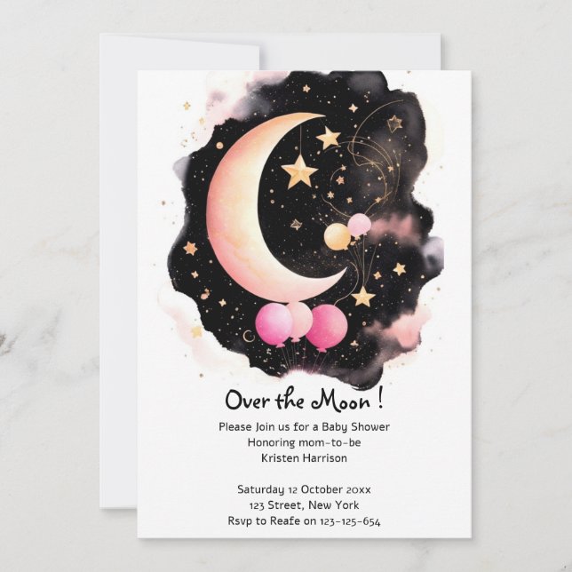 Invitación Ducha de bebé celestial: luz de la luna y las estr (Anverso)
