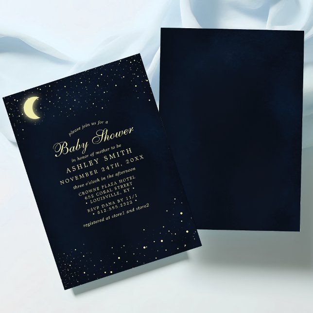 Invitación Ducha de bebé Celestial Moon Stars Midnight Blue (Subido por el creador)