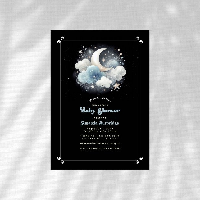 Invitación Ducha de bebé celestial sobre la luna (Over the Moon Celestial Baby Shower Invitation)
