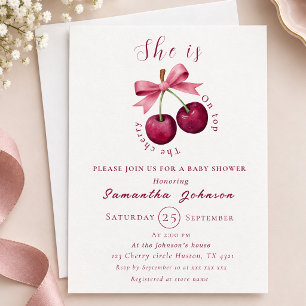 Invitación Ducha de Bebé Cereza en la Parte Superior Coquette