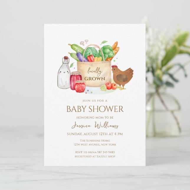 Invitación Ducha de bebé Chic Bundle Veggies cultivada localm (Anverso de pie)