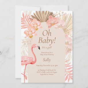 Invitación Ducha de bebé chica de flamingo rosa
