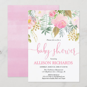 Invitación Ducha de bebé chica de oro rosa primavera verano