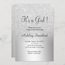 Invitación Ducha de bebé chica metálico oscuro purpurina plat