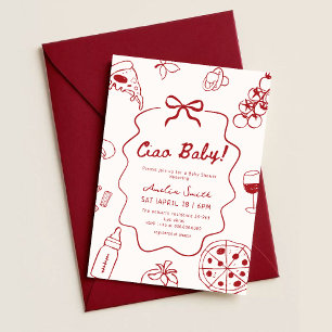 Invitación Ducha de bebé Ciao italiana dibujada a mano