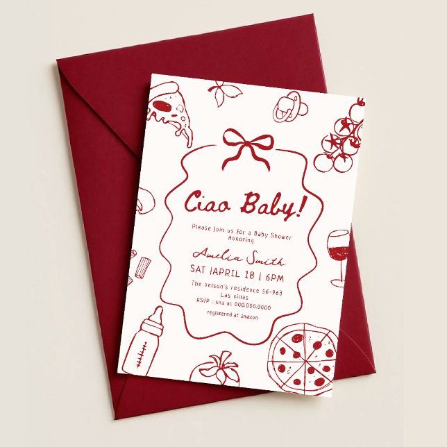 Invitación Ducha de bebé Ciao italiana dibujada a mano (Subido por el creador)