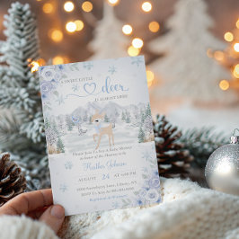 Invitación Ducha de Bebé Ciervo Azul Copo de Nieve de Inviern