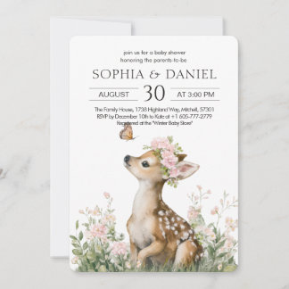 Invitación Ducha de Bebé Ciervo Bebé con Corona Floral