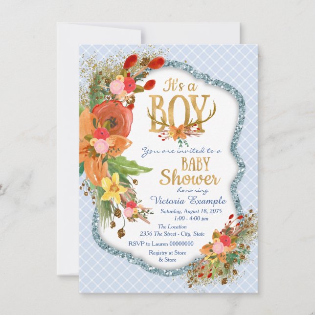 Invitación Ducha de Bebé Ciervo Cuerno de Niño (Anverso)