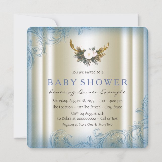 Invitación Ducha de Bebé Ciervo Cuerno de Niño (Reverso)