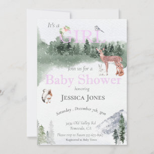 Invitación Ducha de Bebé Ciervo Niña Invierno Bosque Salvaje