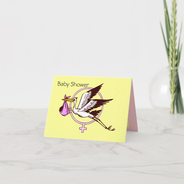 Invitación ducha de bebé cigüeña para chica (Anverso)