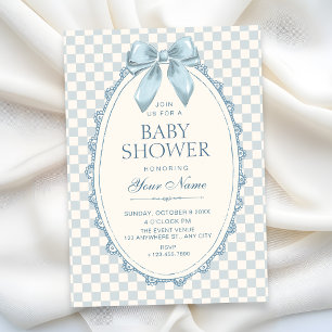 Invitación ducha de bebé clásica de listón azul