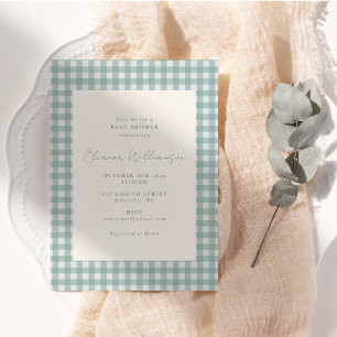 Invitación Ducha de bebé clásica elegante en gingham azul ver