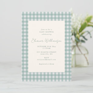 Invitación Ducha de bebé clásica elegante en gingham azul ver