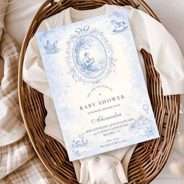 Invitación Ducha de Bebé Clásica Toile Azul (Subido por el creador)