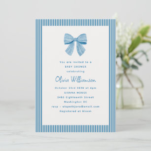 Invitación Ducha de bebé clásico de niño con lazo azul y raya