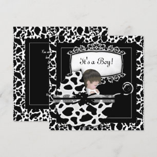 Invitación Ducha de Bebé Cochecito de Bebé Lindo Vaca Negro B