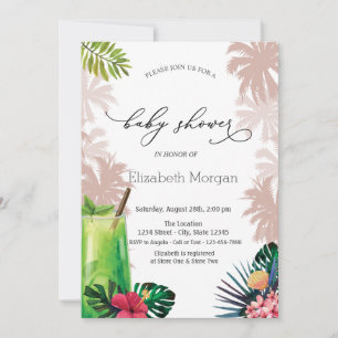 Invitación Ducha de bebé Cocktail,Palm, Brillo Bokeh
