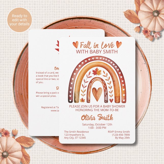 Invitación Ducha de Bebé Código QR Boho Arcoíris Otoño Todo e (Subido por el creador)