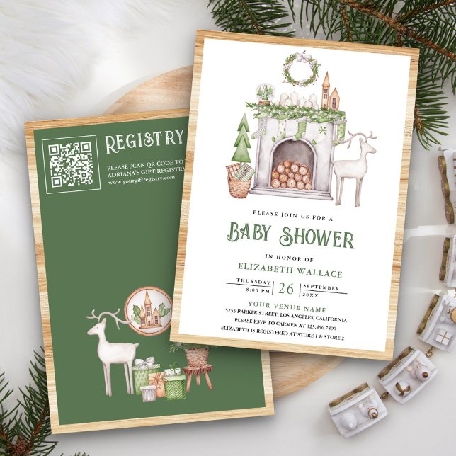 Invitación Ducha de Bebé Código QR Chimenea de Navidad Escand (Subido por el creador)