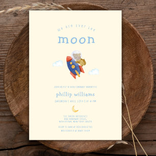Invitación Ducha de Bebé Cohete Nave Espacial Sobre La Luna O