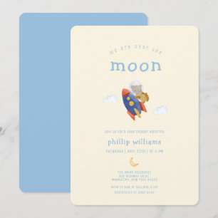 Invitación Ducha de Bebé Cohete Nave Espacial Sobre La Luna O