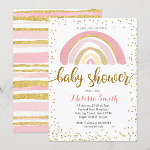 Invitación Ducha de bebé color arcoiris pastel chica de tarje