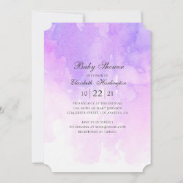 Invitación Ducha de bebé color morado acuático. Lavanda moder