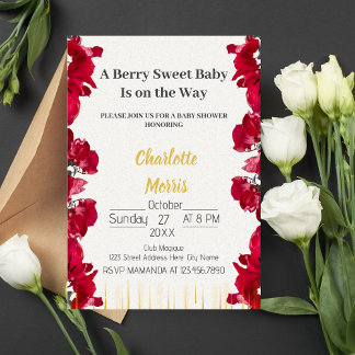 Invitación Ducha de bebé color rojo y rosa
