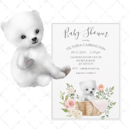 Invitación Ducha de bebé con acuarela de oso polar