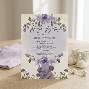 Invitación Ducha de bebé con acuarela floral de koala en lava