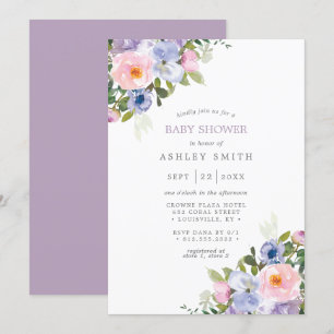 Invitación Ducha de Bebé con Acuarela Floral Rosa Purpura Son