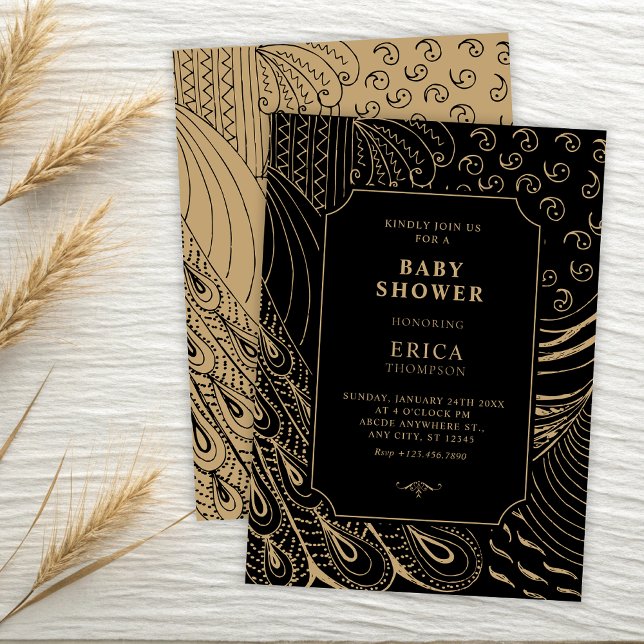 Invitación Ducha de bebé con adornos de época (Subido por el creador)