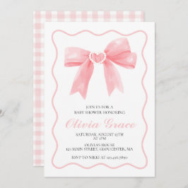 Invitación Ducha de bebé con arco rosa y gingham preppy