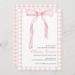 Invitación Ducha de bebé con arco rosa y gingham preppy