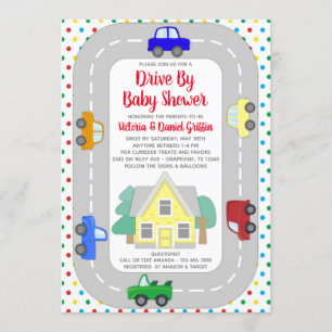 Invitación Ducha de Bebé con Autos y Camiones que Pasan