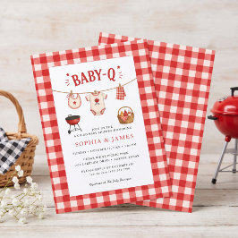 Invitación Ducha de bebé con barbacoa de guinga roja rústica