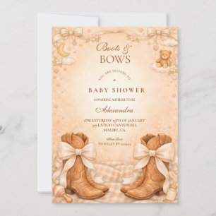 Invitación Ducha de Bebé con Botas y Lazos Gingham