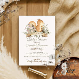 Invitación Ducha de bebé con cinta botánica de ardilla linda